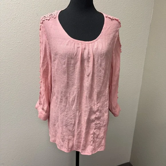 Madison Dusty Pink Lace Sleeve Blouse Boho Lightweight Top Size Large Chic - Picture 2 of 10